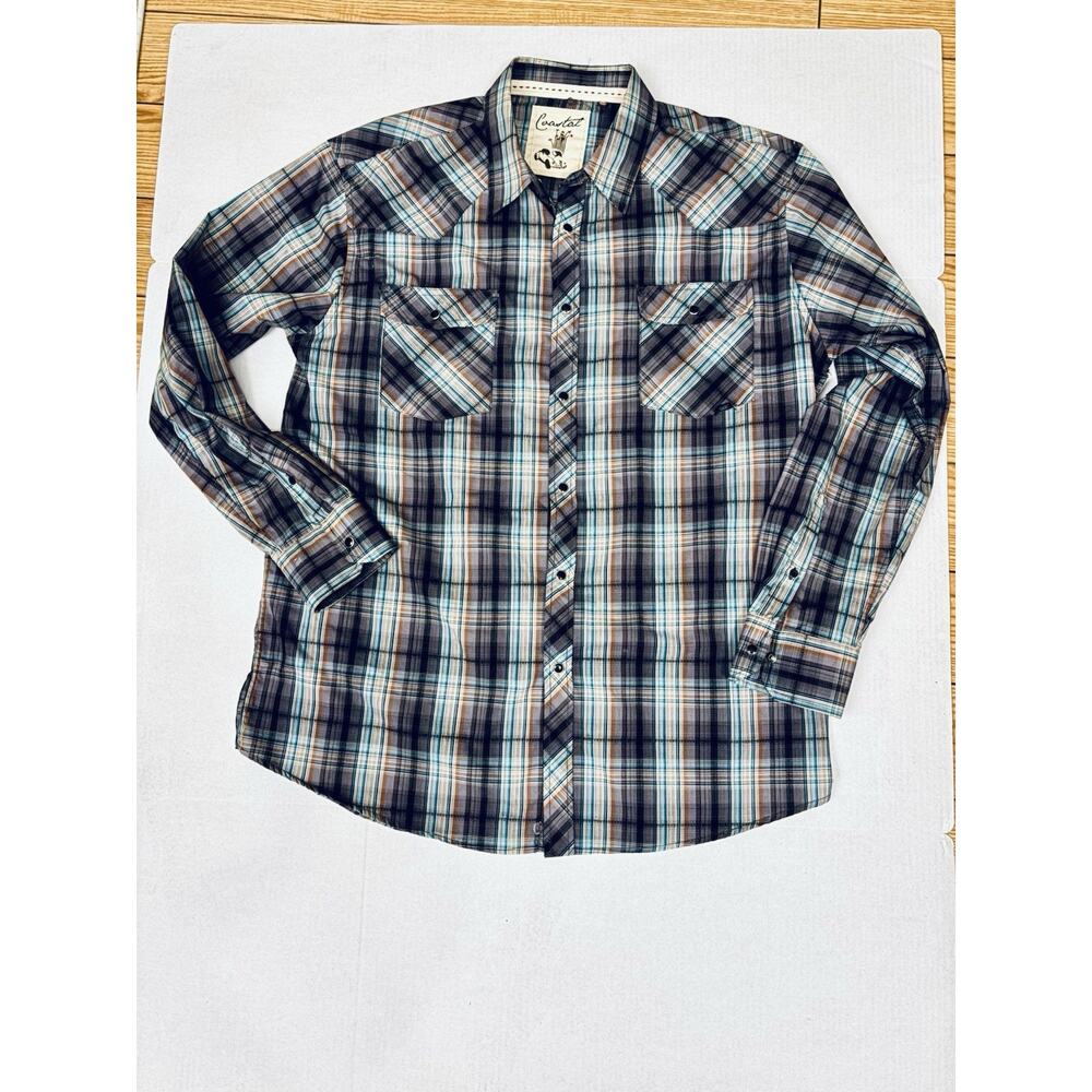 Coastal Men's Western Shirt Size XXL Pearl Snap Plaid Long Sleeve Snap Up